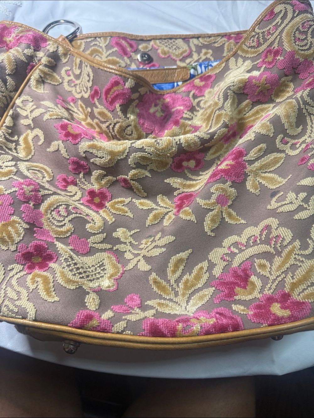 Glenda Gies Floral Jacquard Hobo Bag in Pink and Gold